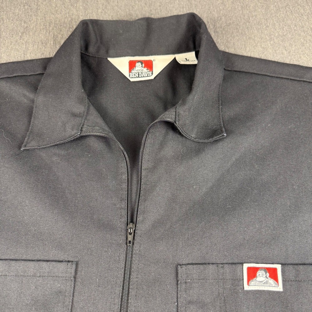 Ben Davis Mens Half Zip Work Shirt Black Short Sleeve Gorilla Logo USA Made L